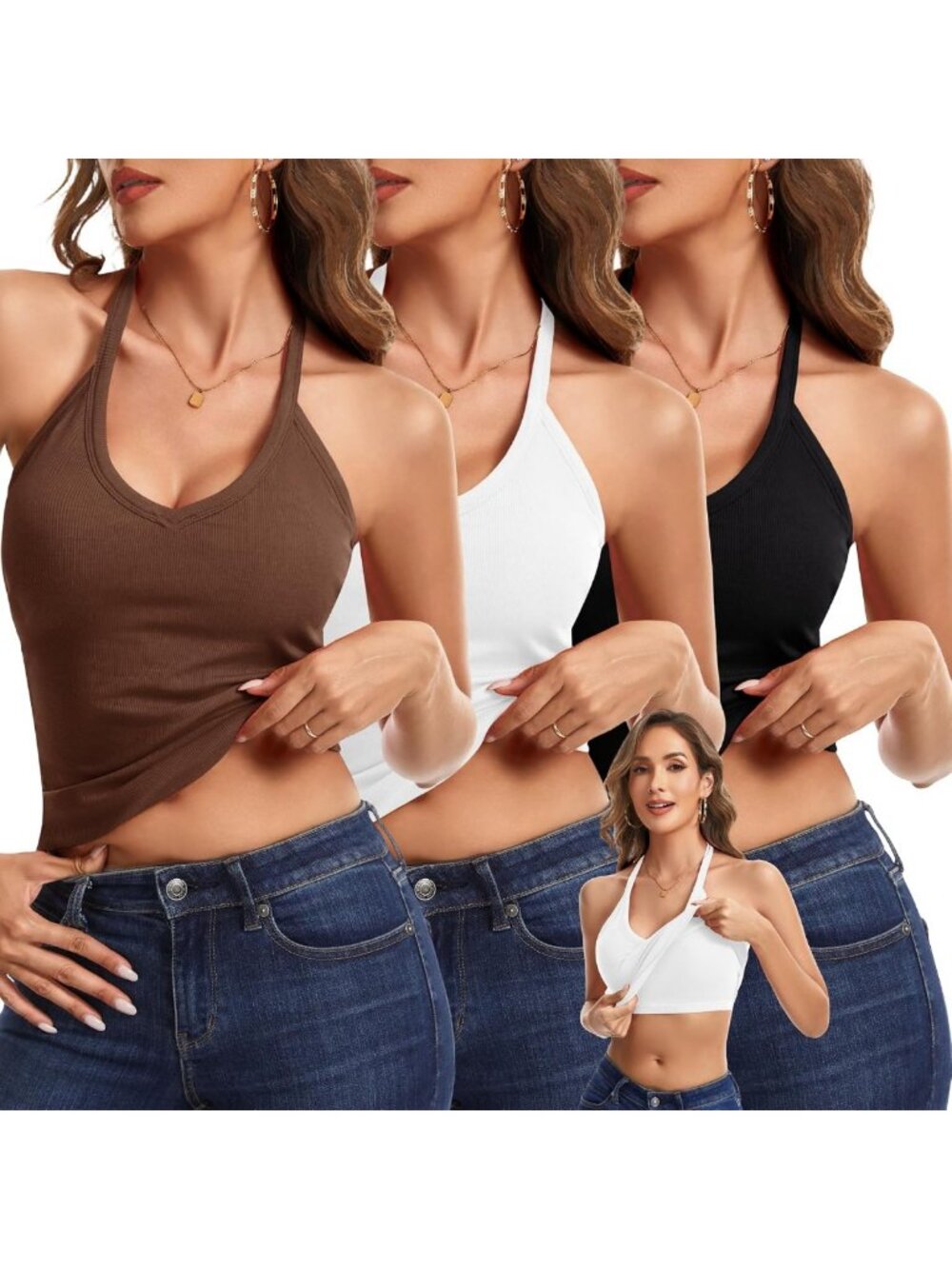 3 Pack Women's V-Neck Racerback Tank Tops with Built-In Bras - Comfy & Stylish